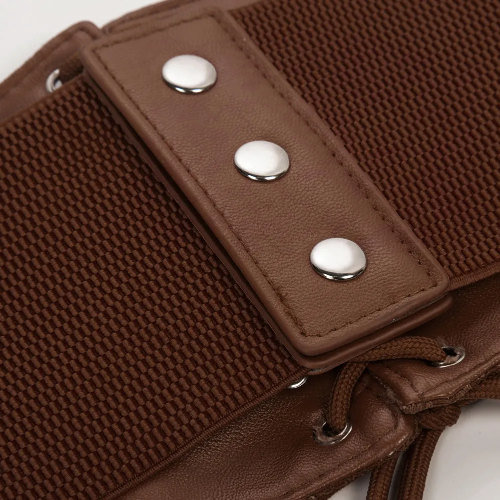Lace Covered Polyurethane Leather Waistband Stretchy Waist Belt