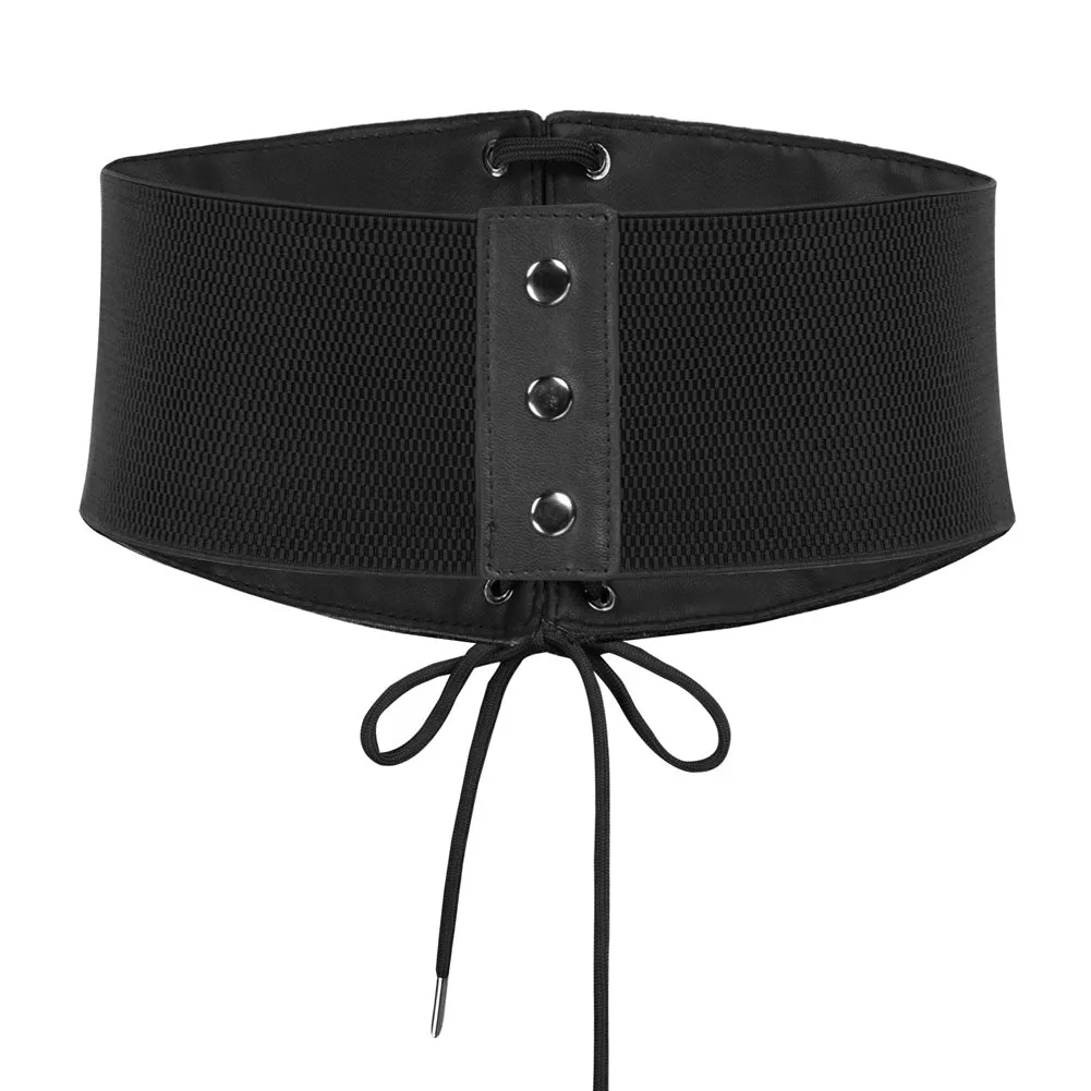 Lace Covered Polyurethane Leather Waistband Stretchy Waist Belt