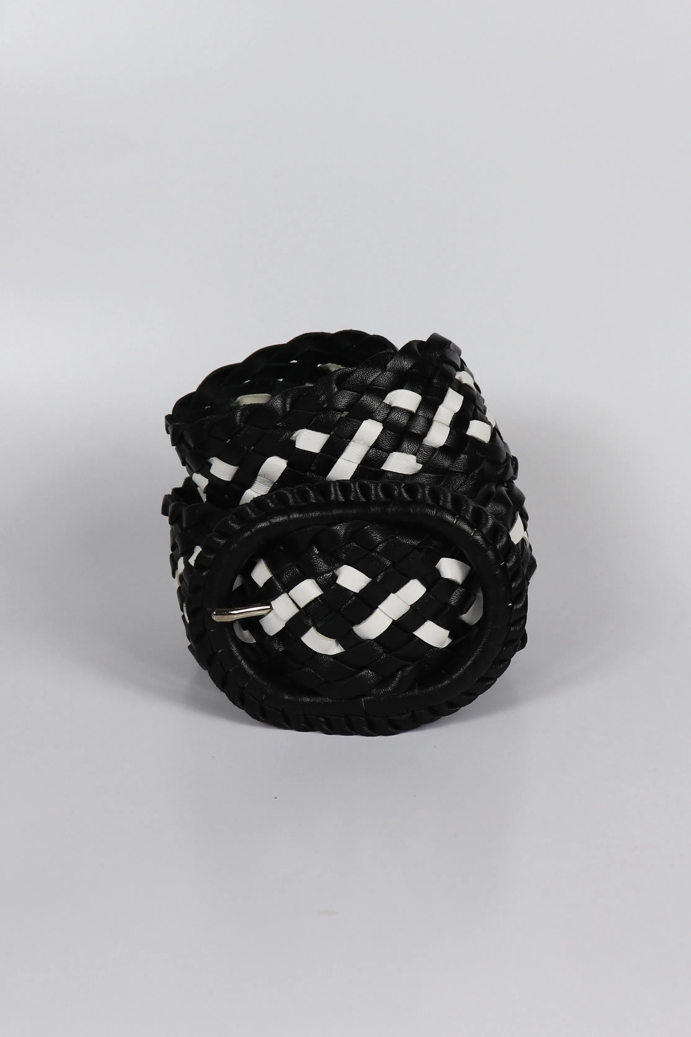 Leather Plaited Belt - Black & White