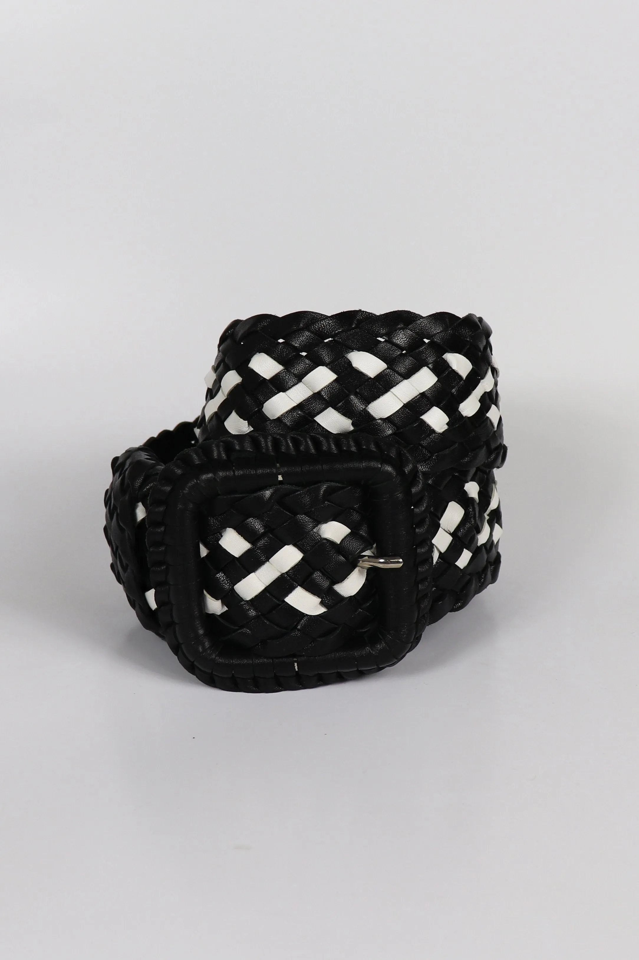Leather Plaited Belt - Black & White
