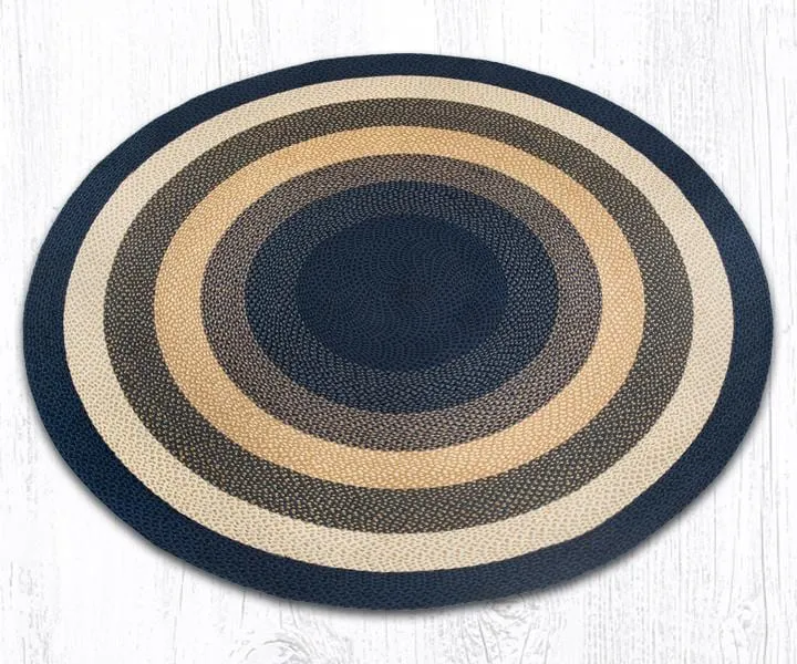 Light & Dark Blue, and Mustard Round Braided Rug