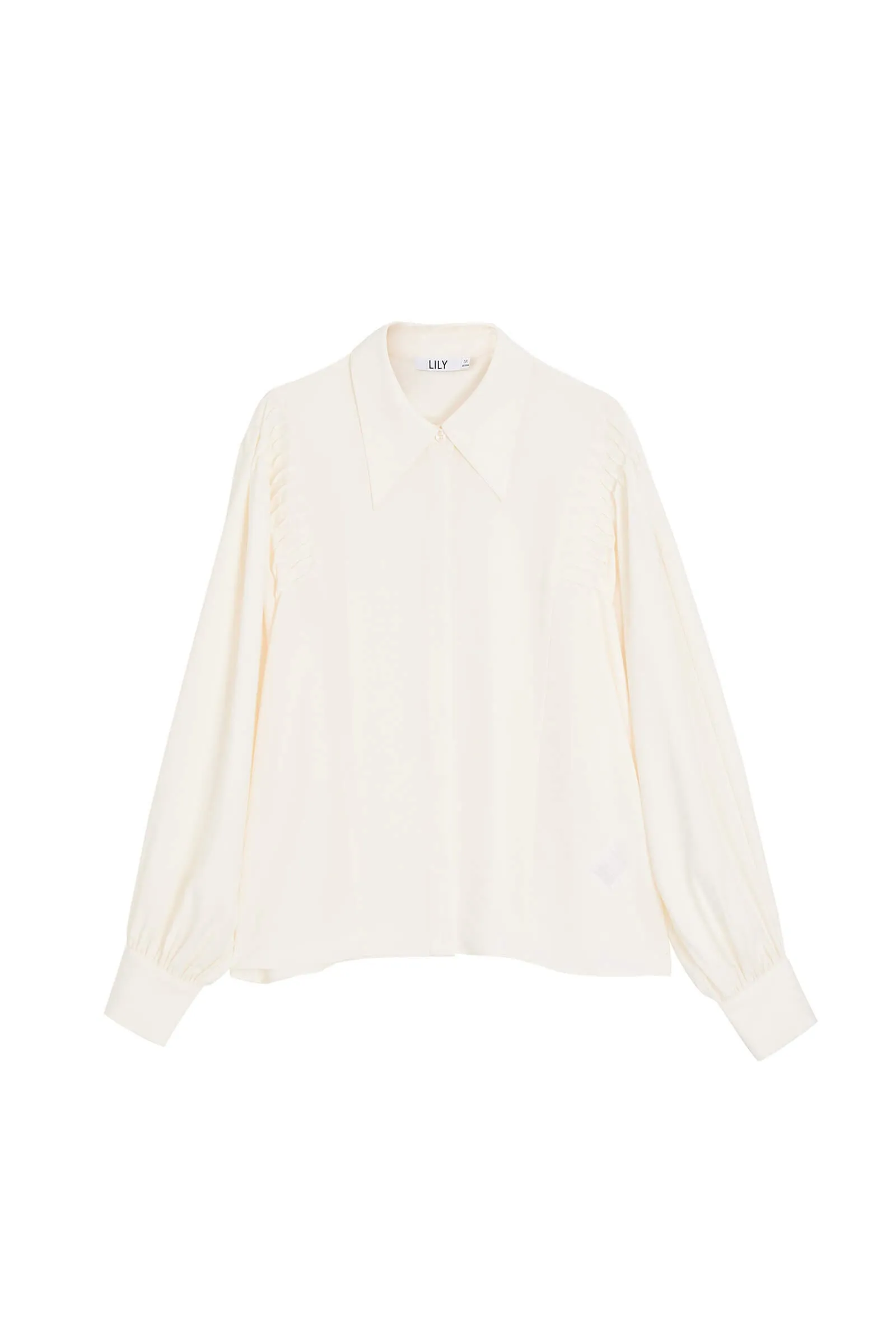 LILY Pleated Lantern-sleeved White Shirt