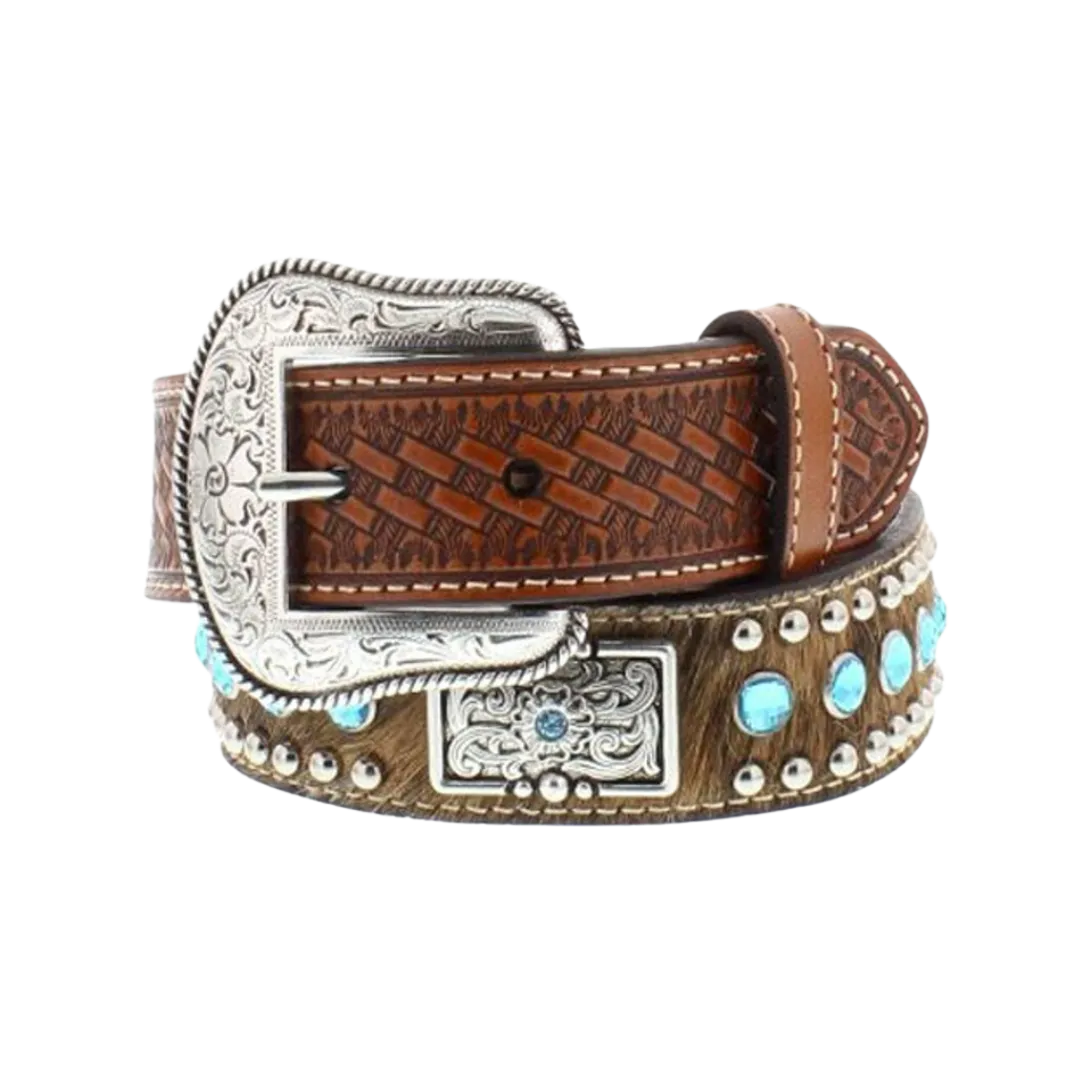 M&F Nocona Kid's Calf Hair Rhinestone Brown Belt