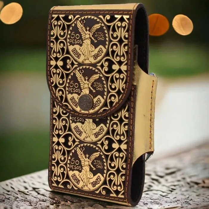 Men's El Centenario Gold Genuine Leather Western Belt Metal Buckle