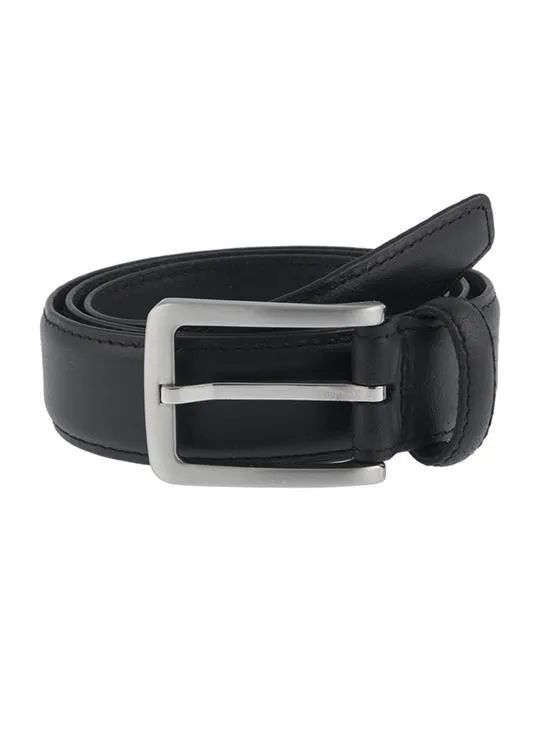 Men's Lined Full-Grain Leather Belt with Satin Nickel Buckle and Pebble Finish
