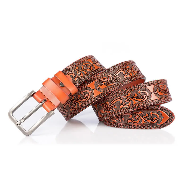 Men's Luxury Flower Embossed Pattern Leather Belt