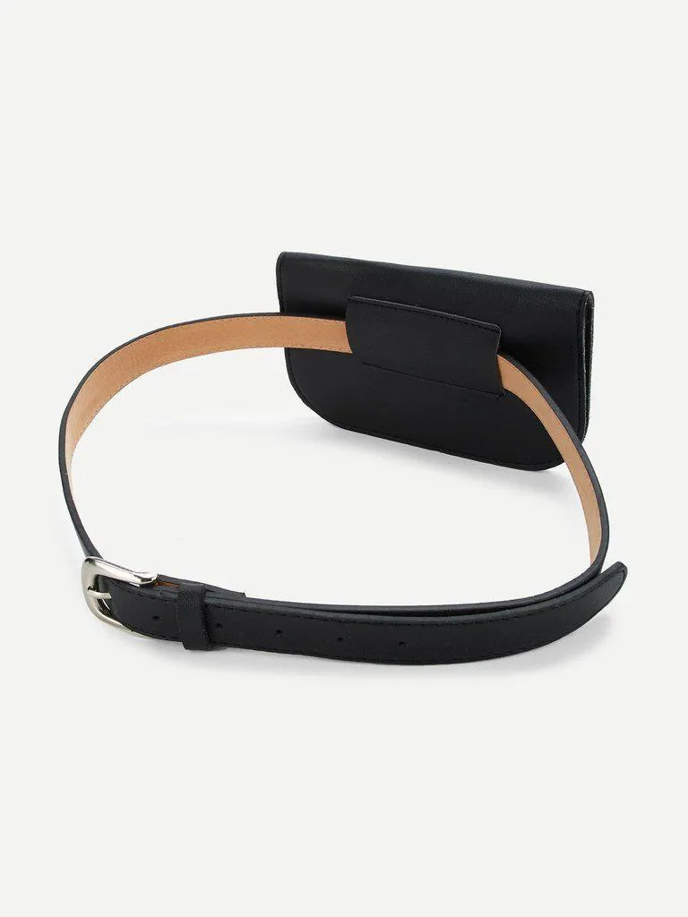 Metal Buckle Belt With Detachable Bag