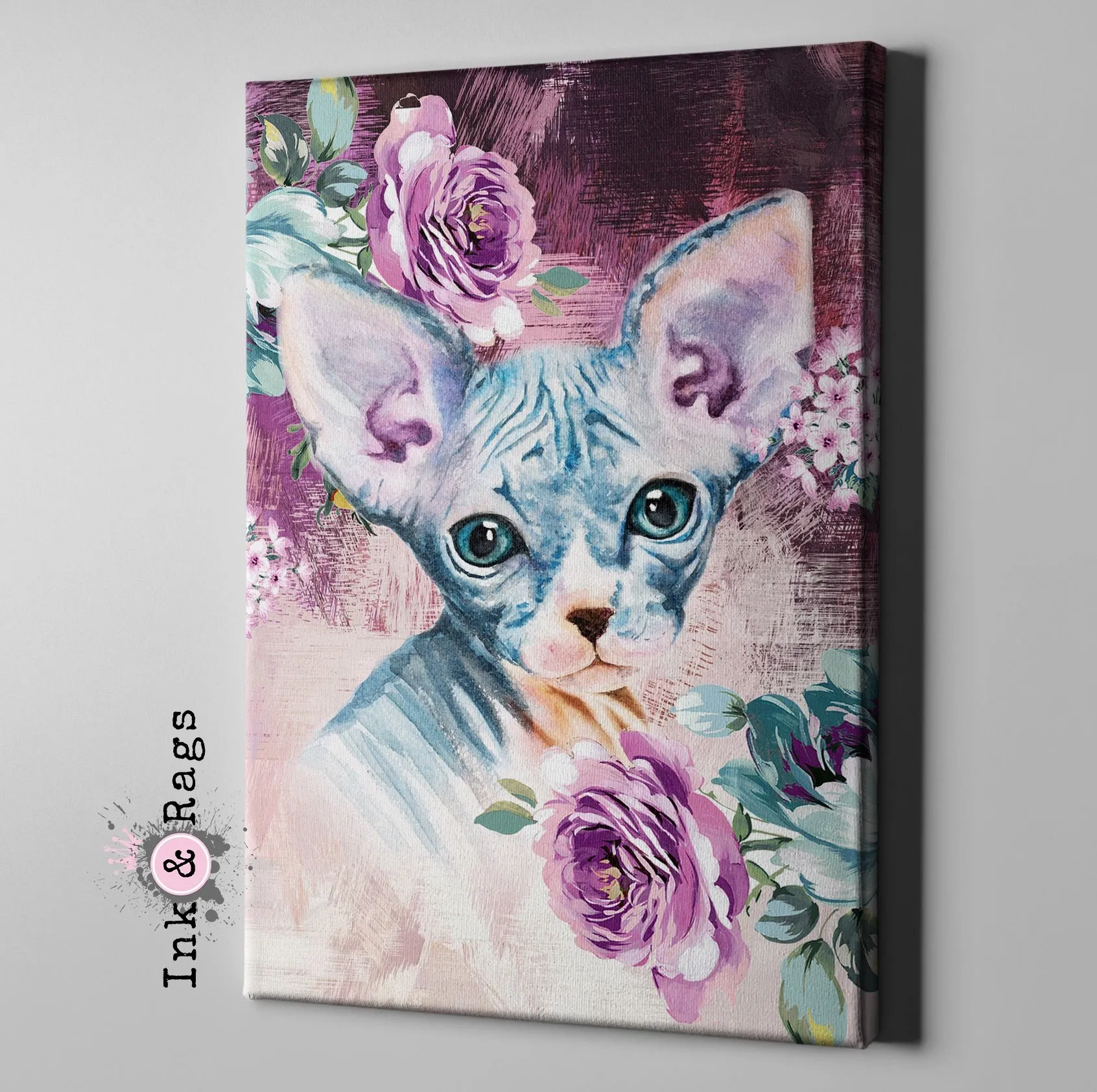 Precious Baby Sphynx Kitten and Flower Gallery Wrapped Canvas