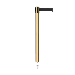 Retractable Belt Barrier Stanchion, Mini Socket Base, Polished Brass Post, 9 ft Belt - Montour Line MX630SK