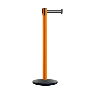 Retractable Belt Barrier Stanchion, Orange Post, Cast Iron Base, 11 Ft. Belt - Montour Line MSI630