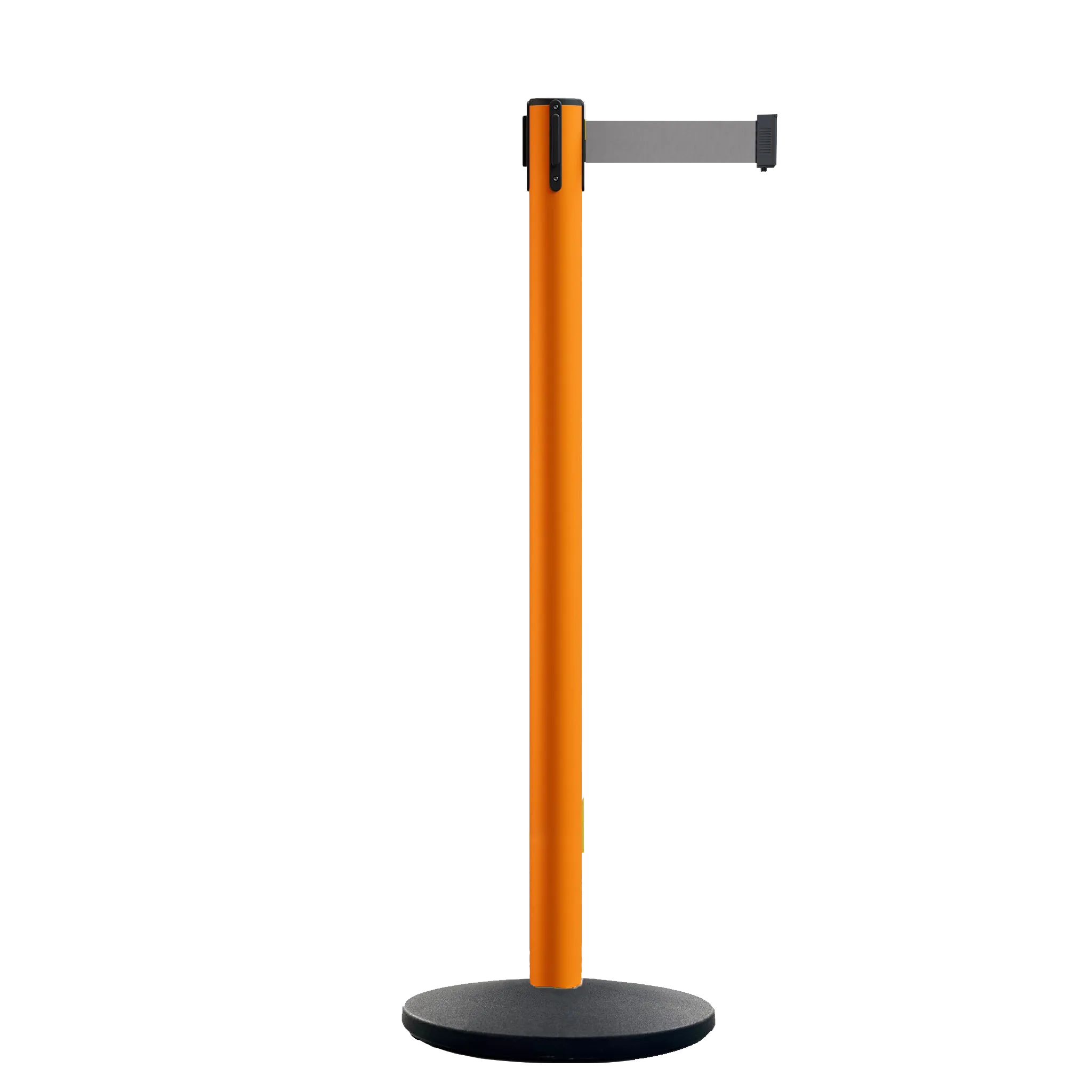 Retractable Belt Barrier Stanchion, Orange Post, Cast Iron Base, 11 Ft. Belt - Montour Line MSI630