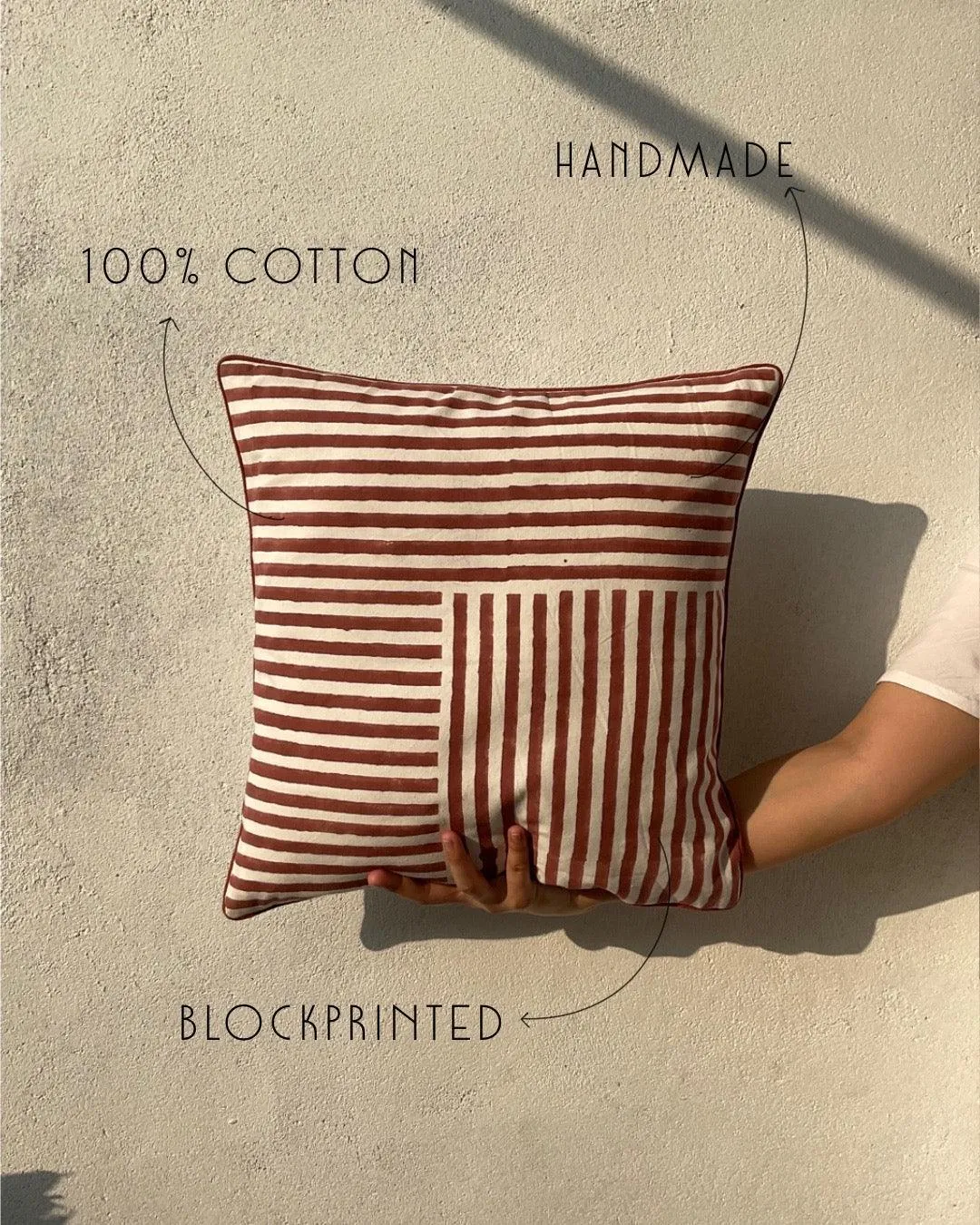 Stripes Block Printed Cotton Cushion Cover | Stylish Home Decor