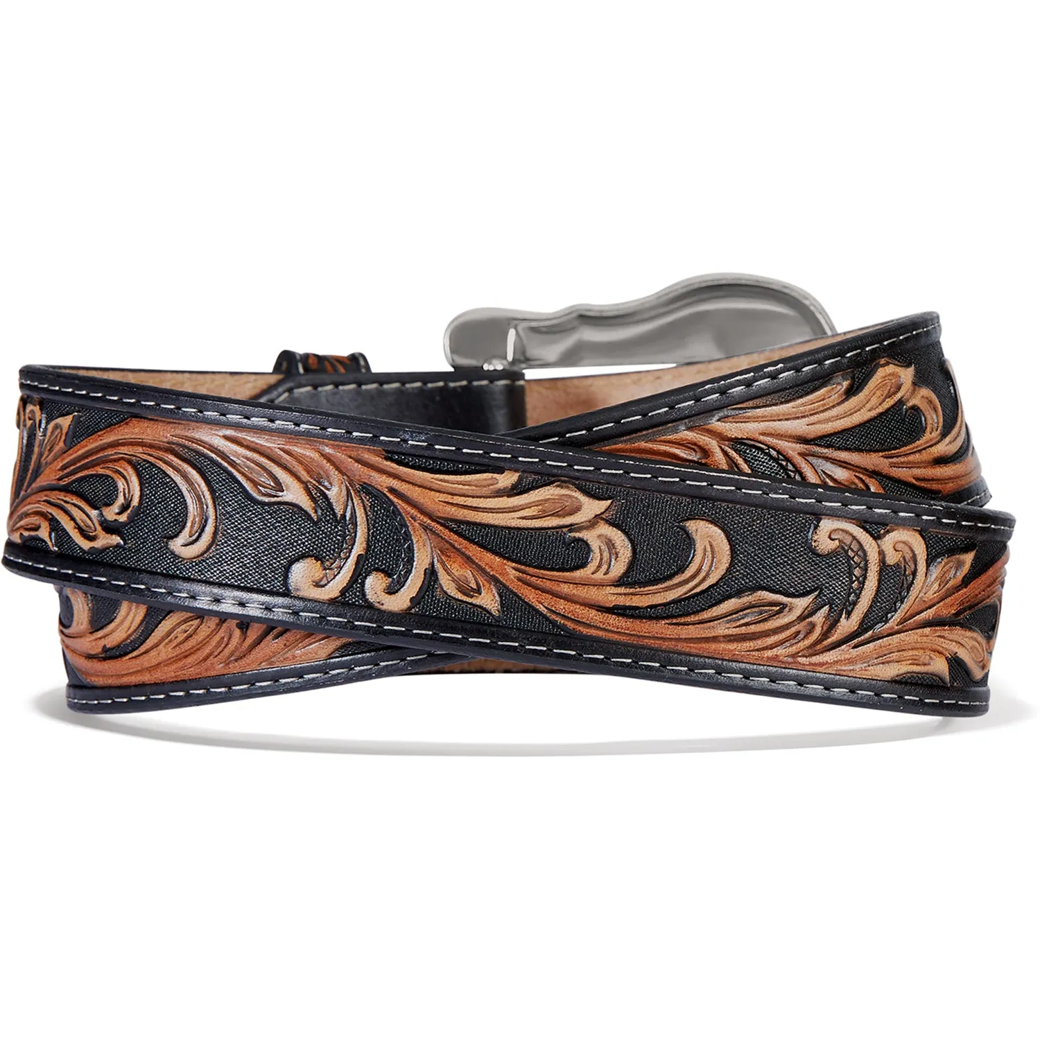 Tony Lama Black/Tan Floral Tooled Westerly Ride Belt