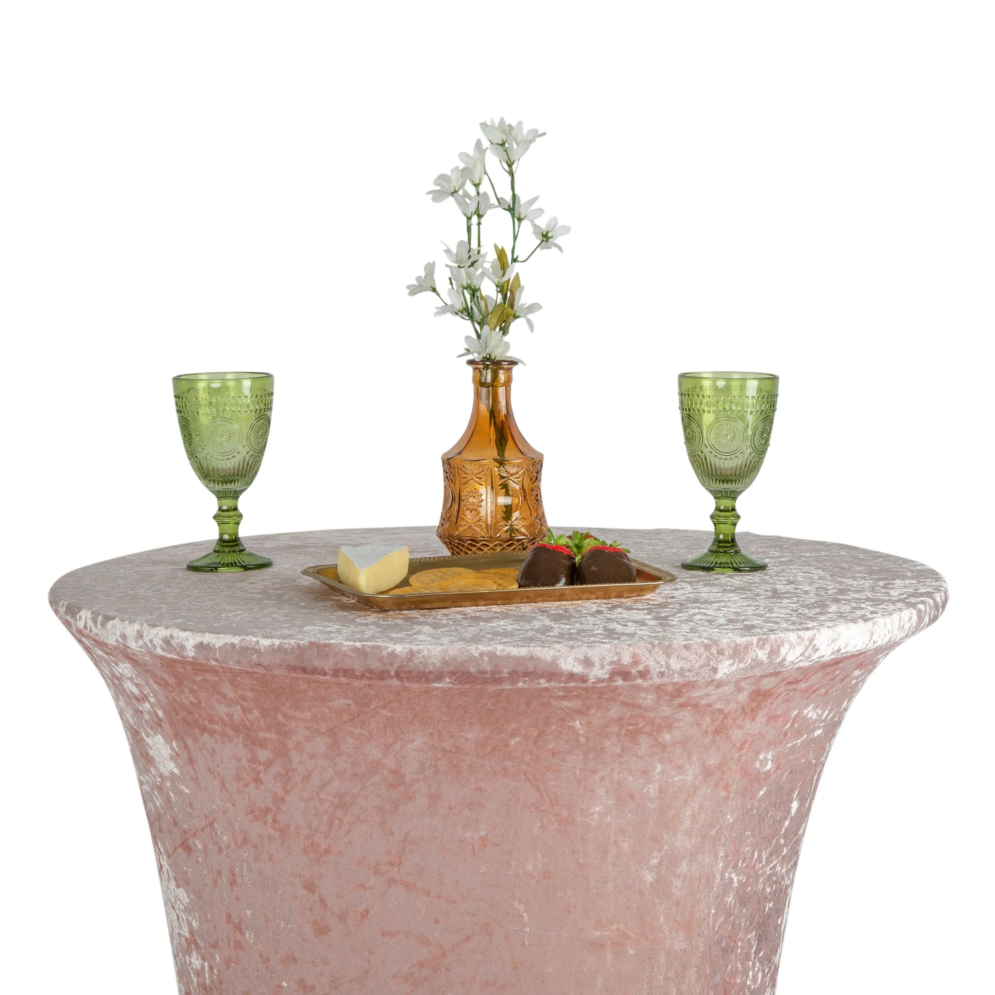Velvet Spandex Cocktail Table Cover 32" Round - Blush/Rose Gold