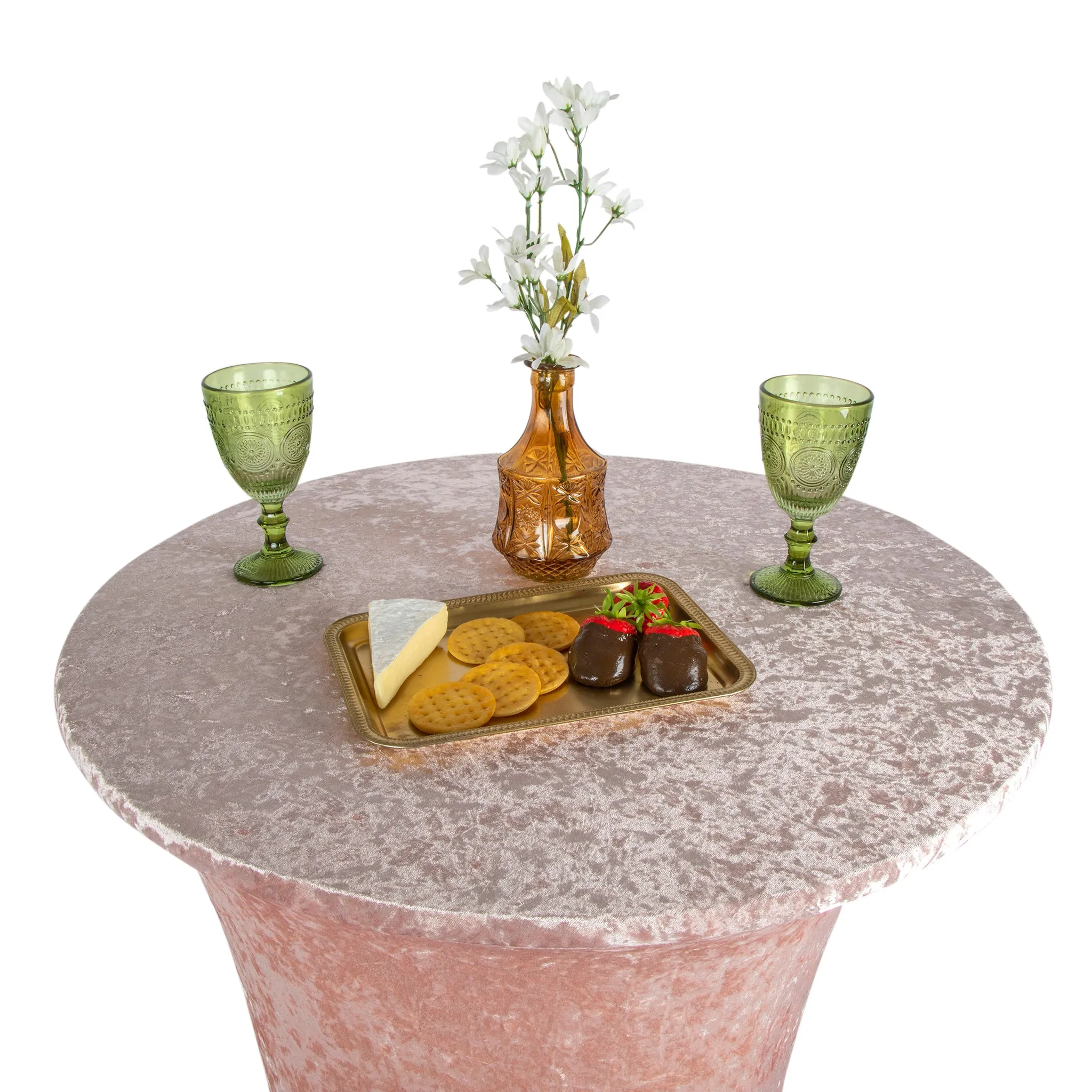 Velvet Spandex Cocktail Table Cover 32" Round - Blush/Rose Gold