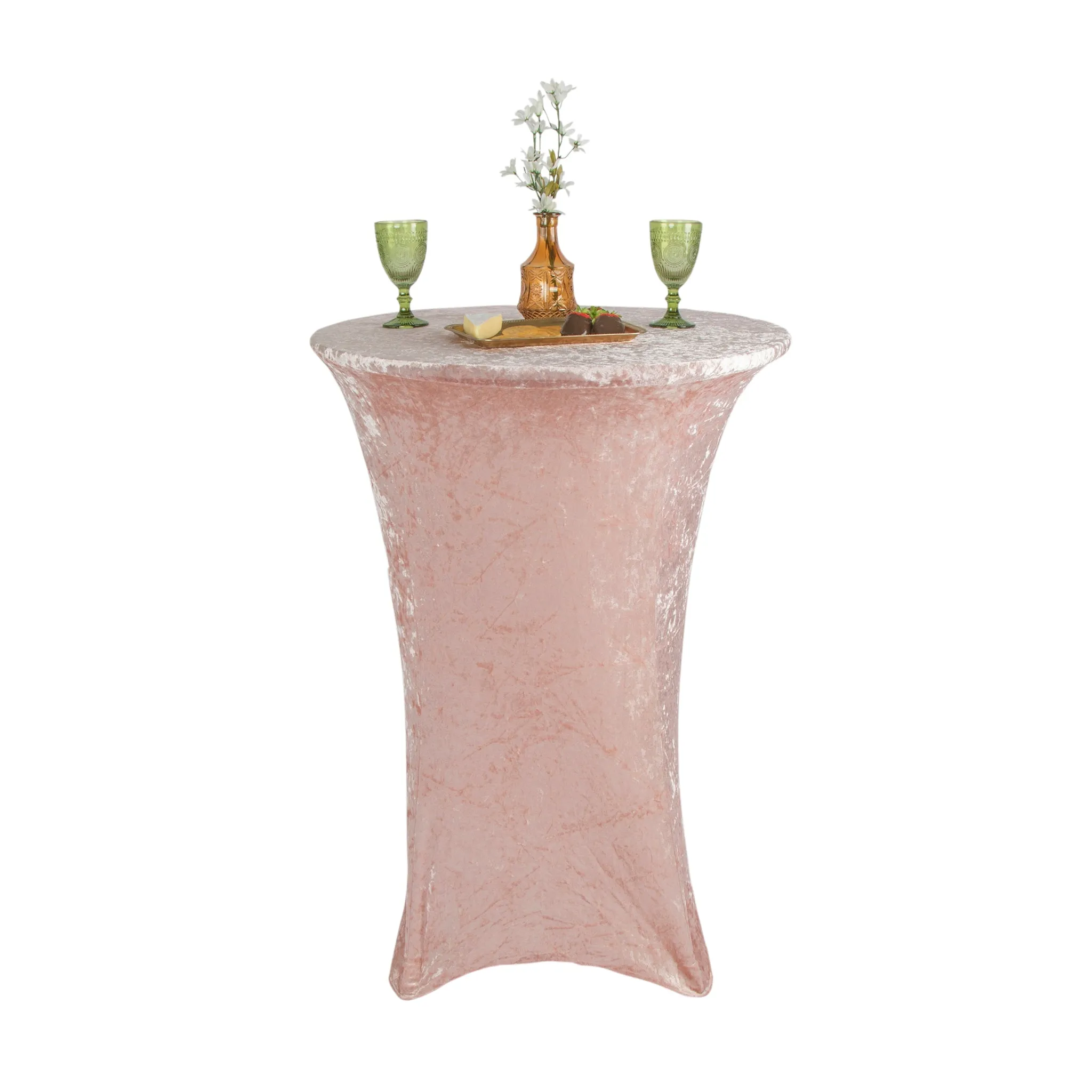 Velvet Spandex Cocktail Table Cover 32" Round - Blush/Rose Gold