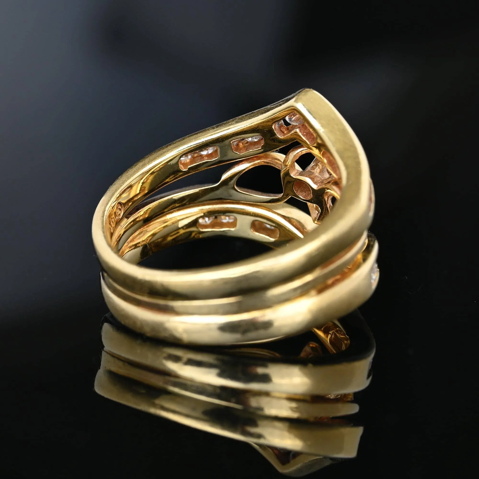 Vintage 14K Gold Diamond Solitaire Ring w Chevron Jacket