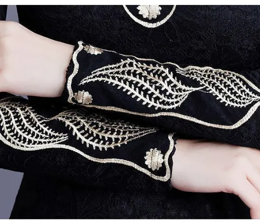 Women Lace Warm High Collar Long Sleeve Blouse