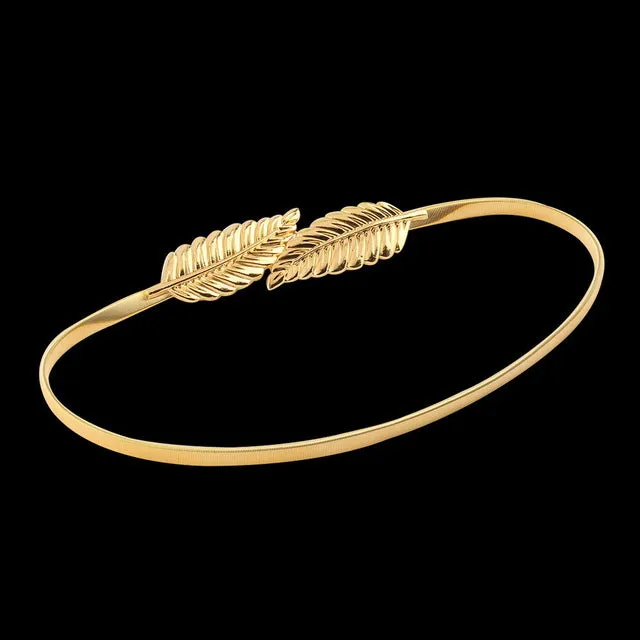 Women Leaf Design Belt Metal Leaves Cummerbund Clasp Front Stretch Waistband Gold Silver elastic Waist Belt Leaves Chain Belt