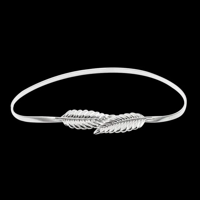 Women Leaf Design Belt Metal Leaves Cummerbund Clasp Front Stretch Waistband Gold Silver elastic Waist Belt Leaves Chain Belt