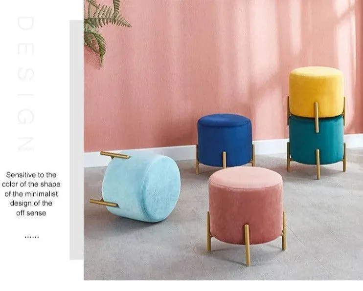 Wooden Twist Luxury Velvet Round Foot Stool Ottoman Pouf - Plush and Stylish Home Decor Accent