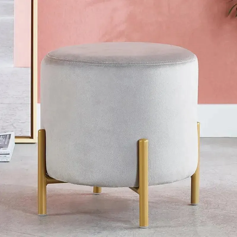 Wooden Twist Luxury Velvet Round Foot Stool Ottoman Pouf - Plush and Stylish Home Decor Accent