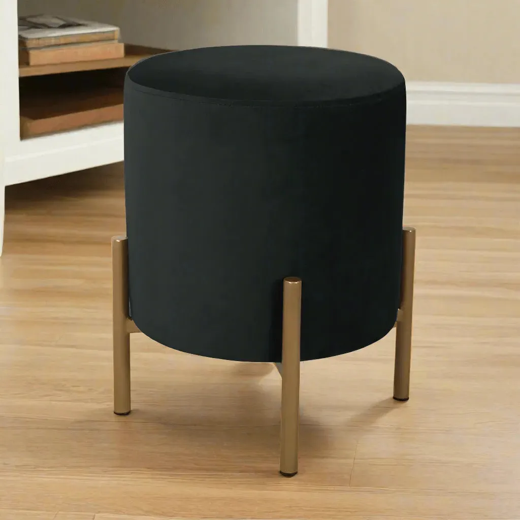Wooden Twist Luxury Velvet Round Foot Stool Ottoman Pouf - Plush and Stylish Home Decor Accent