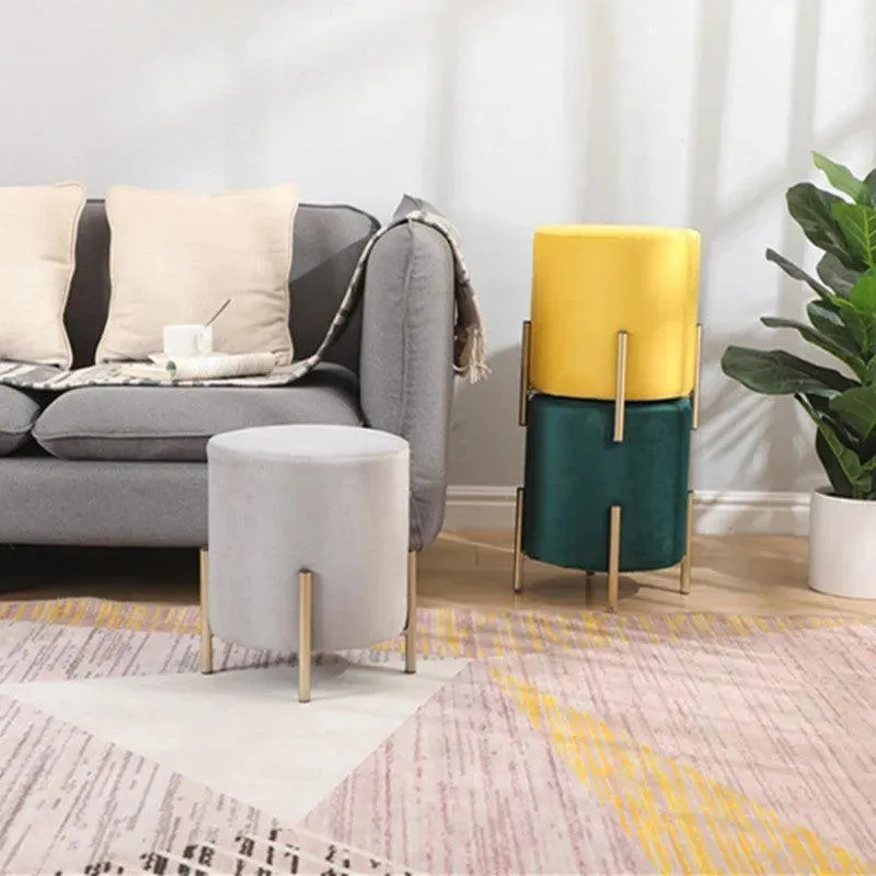 Wooden Twist Luxury Velvet Round Foot Stool Ottoman Pouf - Plush and Stylish Home Decor Accent