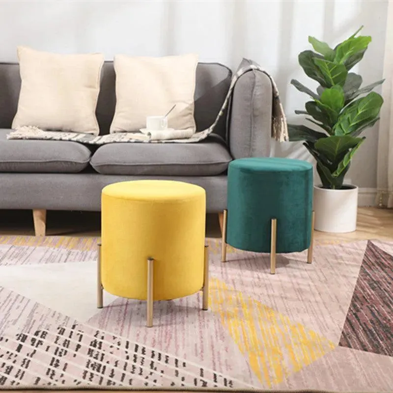 Wooden Twist Luxury Velvet Round Foot Stool Ottoman Pouf - Plush and Stylish Home Decor Accent