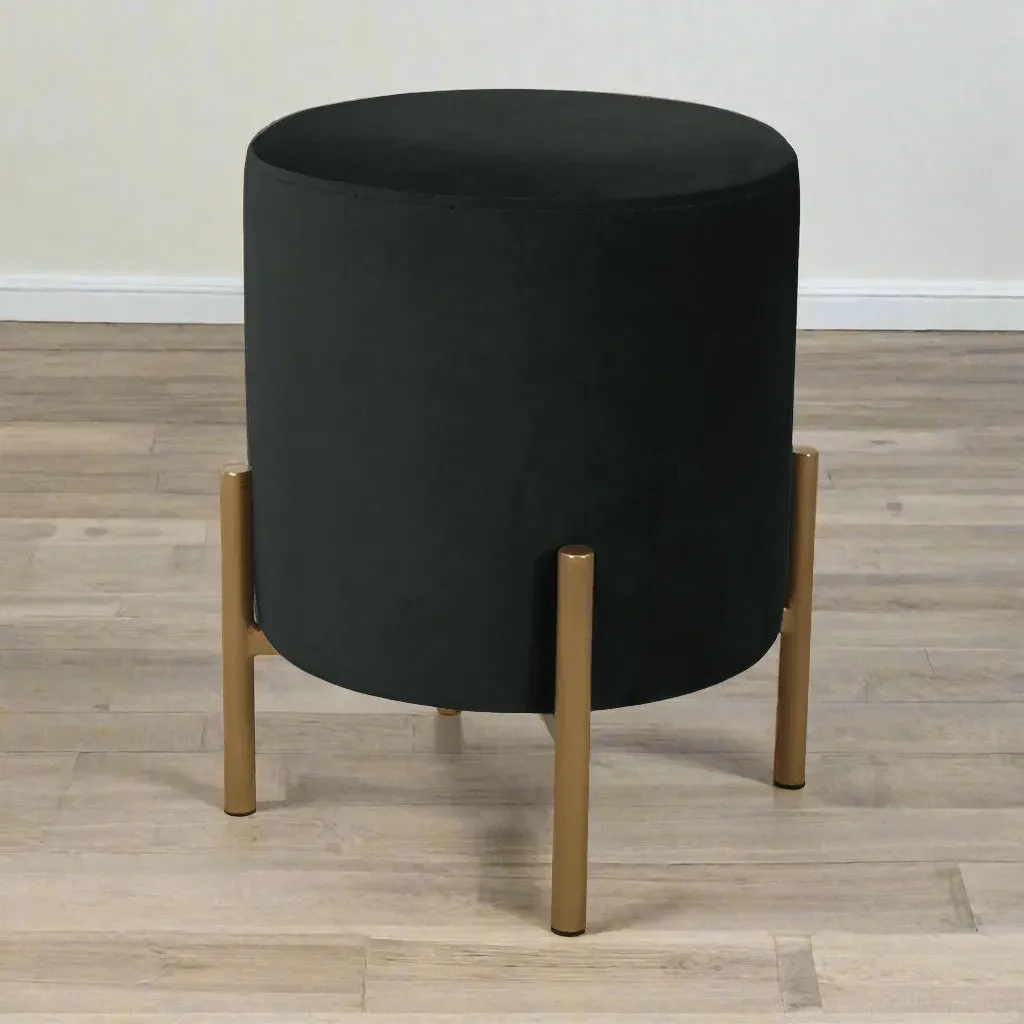 Wooden Twist Luxury Velvet Round Foot Stool Ottoman Pouf - Plush and Stylish Home Decor Accent