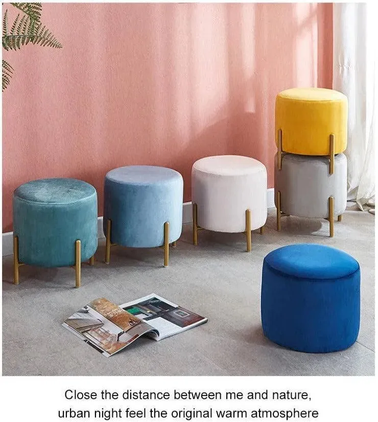 Wooden Twist Luxury Velvet Round Foot Stool Ottoman Pouf - Plush and Stylish Home Decor Accent
