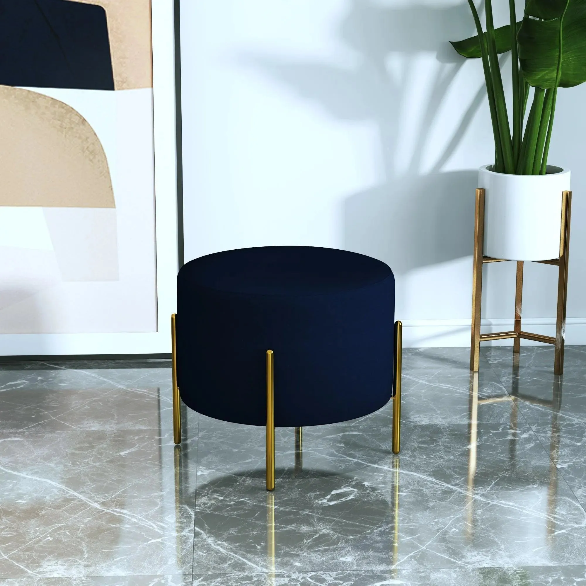 Wooden Twist Luxury Velvet Round Foot Stool Ottoman Pouf - Plush and Stylish Home Decor Accent
