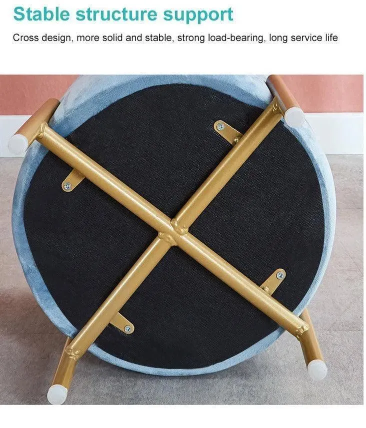 Wooden Twist Luxury Velvet Round Foot Stool Ottoman Pouf - Plush and Stylish Home Decor Accent