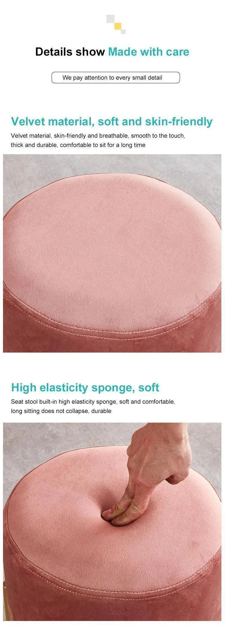Wooden Twist Luxury Velvet Round Foot Stool Ottoman Pouf - Plush and Stylish Home Decor Accent