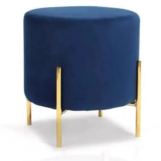 Wooden Twist Luxury Velvet Round Foot Stool Ottoman Pouf - Plush and Stylish Home Decor Accent
