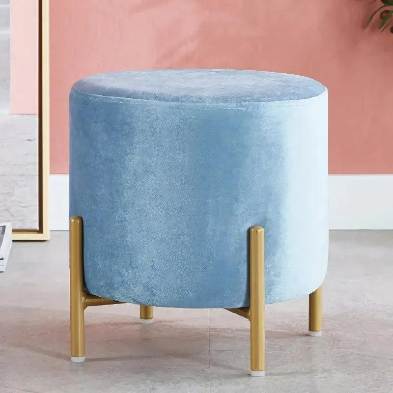 Wooden Twist Luxury Velvet Round Foot Stool Ottoman Pouf - Plush and Stylish Home Decor Accent
