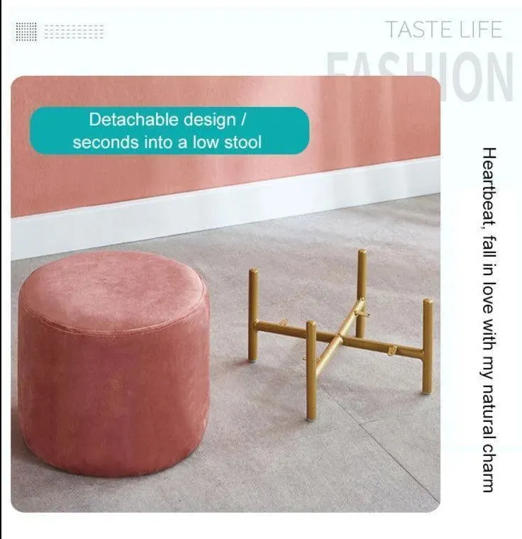 Wooden Twist Luxury Velvet Round Foot Stool Ottoman Pouf - Plush and Stylish Home Decor Accent