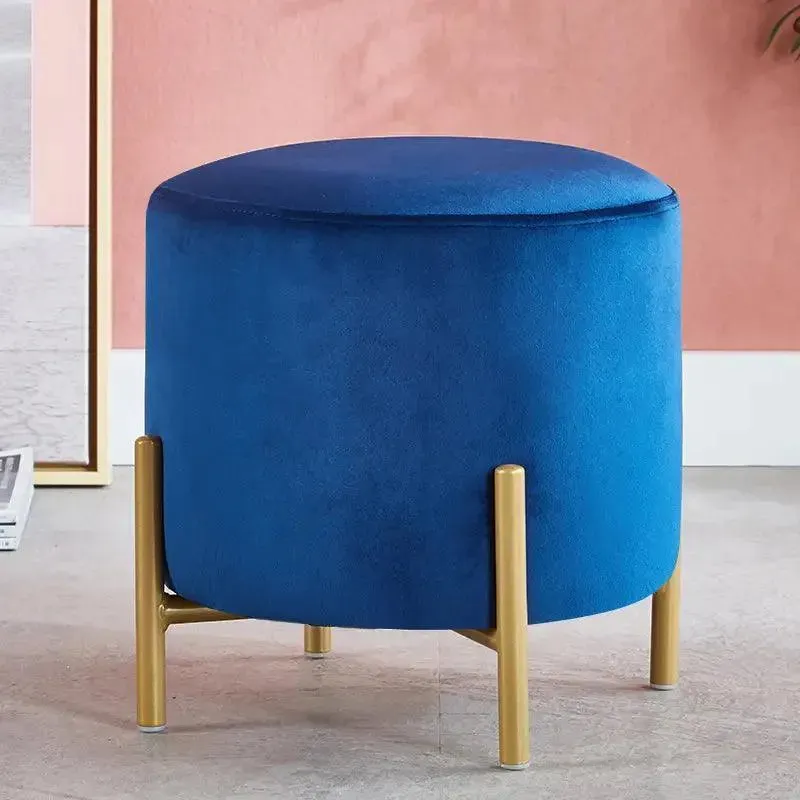 Wooden Twist Luxury Velvet Round Foot Stool Ottoman Pouf - Plush and Stylish Home Decor Accent