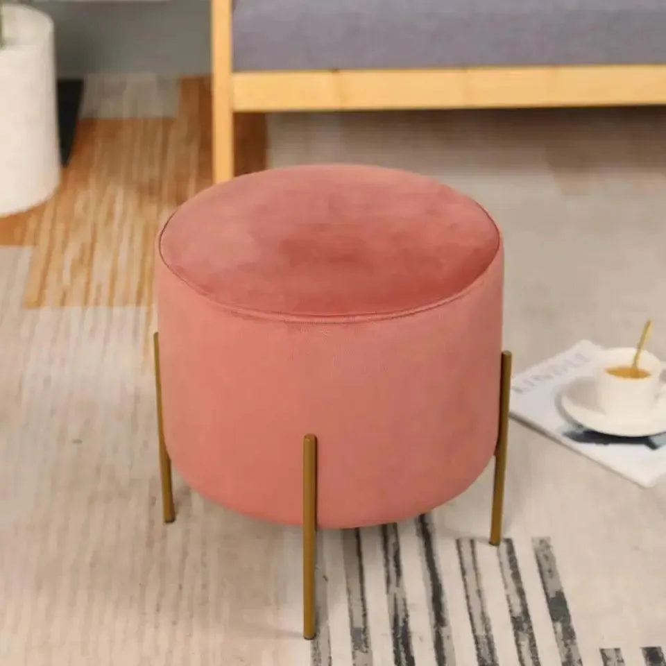 Wooden Twist Luxury Velvet Round Foot Stool Ottoman Pouf - Plush and Stylish Home Decor Accent