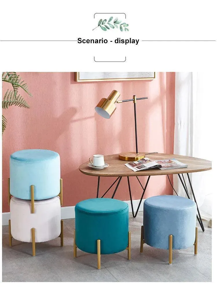 Wooden Twist Luxury Velvet Round Foot Stool Ottoman Pouf - Plush and Stylish Home Decor Accent