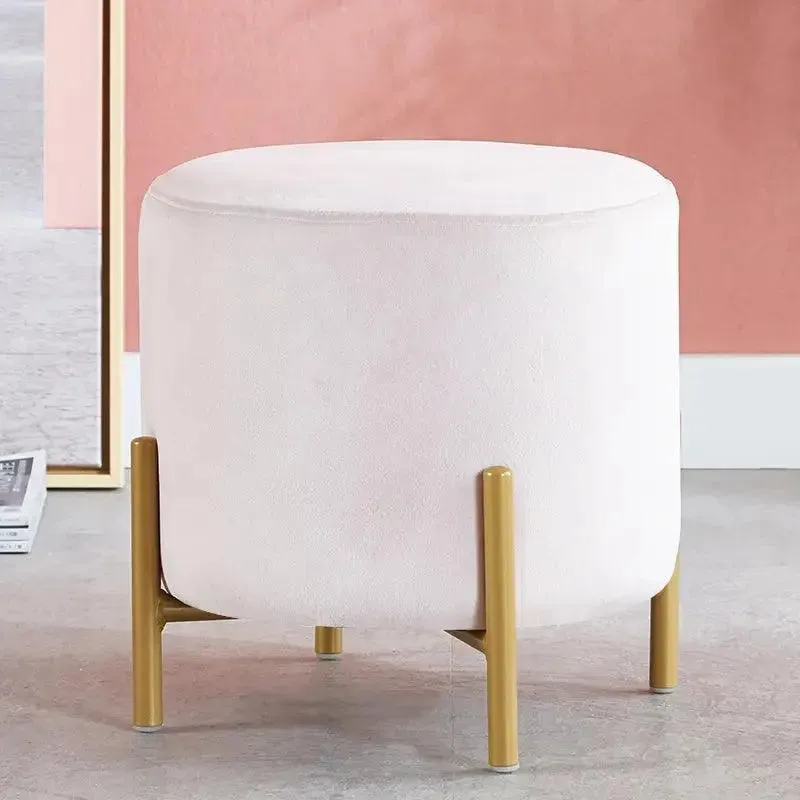 Wooden Twist Luxury Velvet Round Foot Stool Ottoman Pouf - Plush and Stylish Home Decor Accent