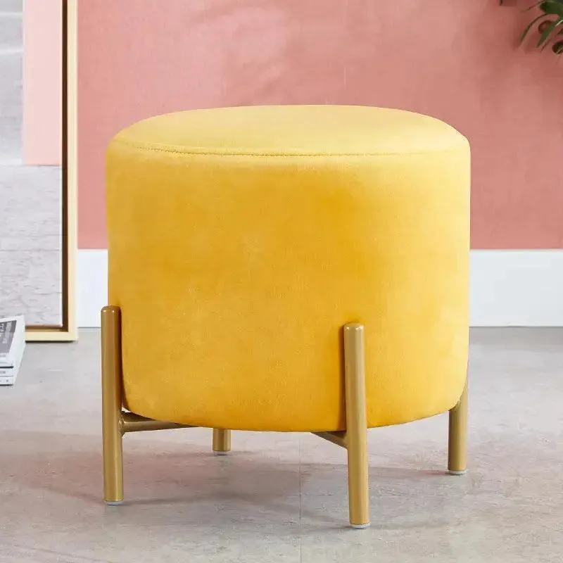 Wooden Twist Luxury Velvet Round Foot Stool Ottoman Pouf - Plush and Stylish Home Decor Accent